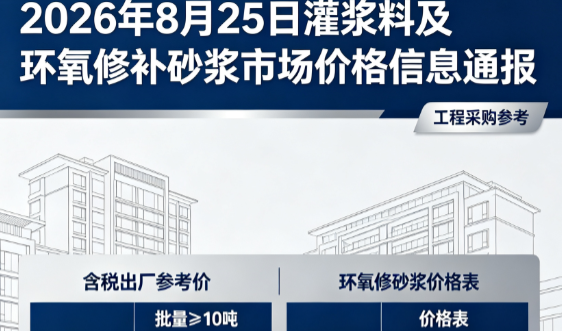 陕西2026年8月25日灌浆料及环氧修补砂浆市场价格信息通报